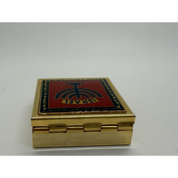 Old Vintage Israeli Menorah Pill Box Or Trinket Metal Gold-Tone Travel - Picture 8 of 11